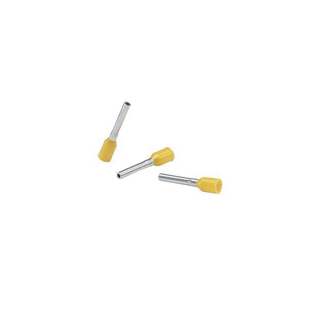 Ferrúl de cobre DIN Amarillo para Cable 10 AWG con largo 12 mm. Paquete de 100 Piezas
