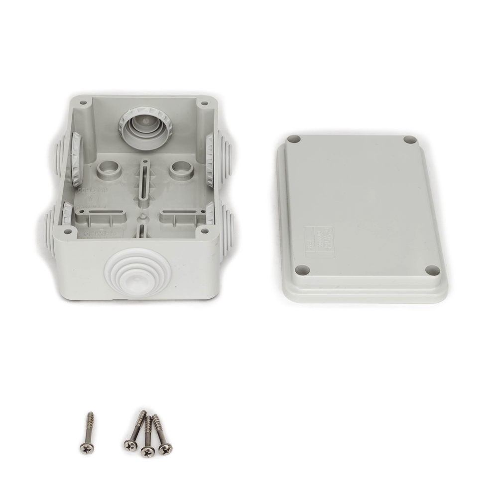 Caja Estanca de PVC Para Derivación y Conexión, 6 Entradas, Tapa Atornillada, 120x80x50 mm (Área interna), Uso Exterior IP55, Material que no Propaga