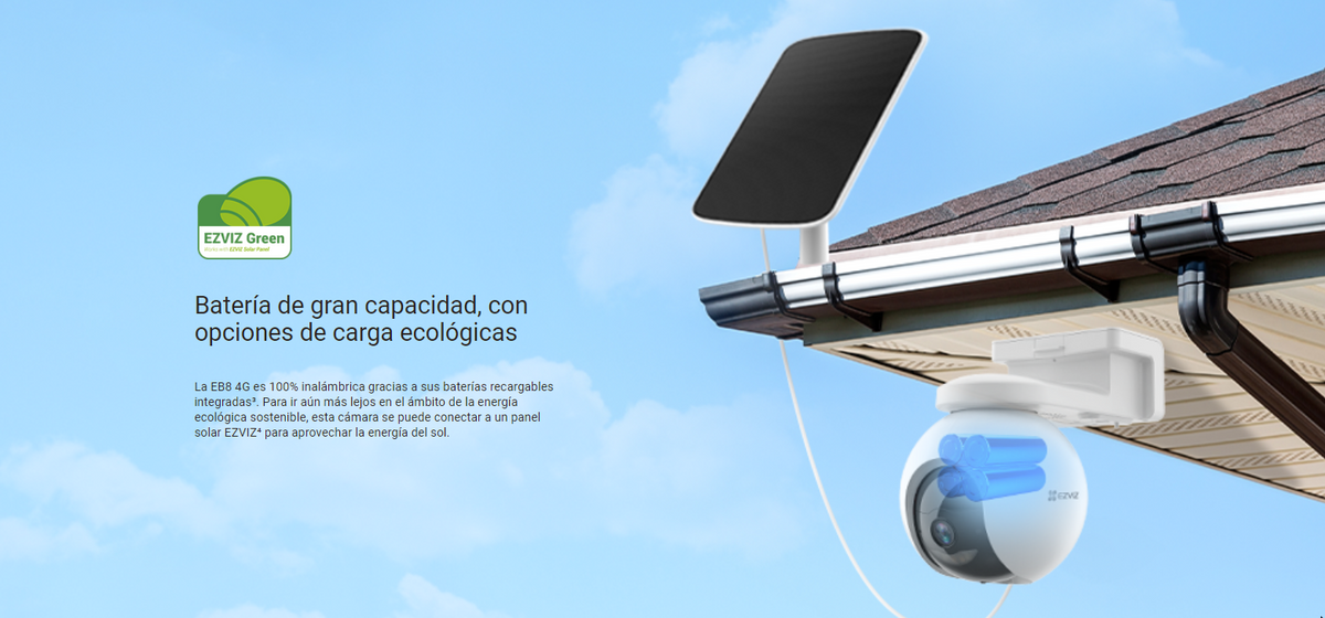 Panel Solar Para Camaras de Batería EZVIZ con Carga de 8W / Conector Tipo-C / Cable de 3 Metros / IP65 / Rango de Temperatura -20℃ a 60℃