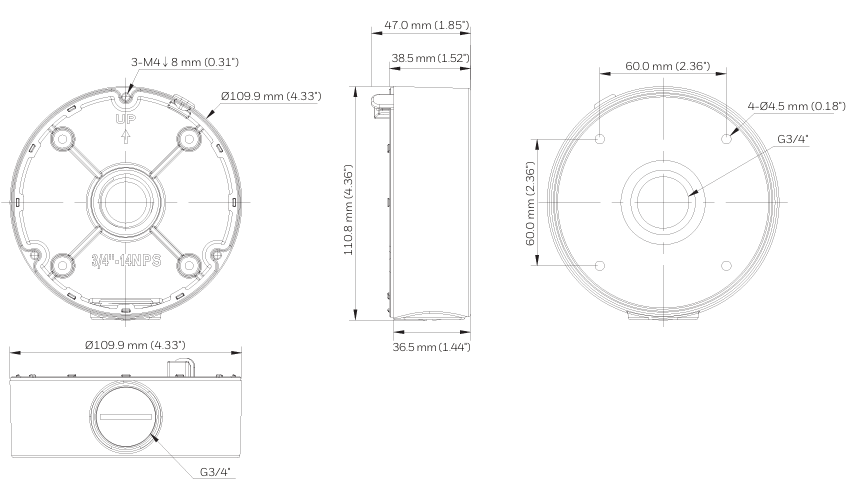 Caja de Empalme para Domo / Aluminio ADC12 / IP67 / Serie 35 / Blanco RAL 9003 / Interior y Exterior