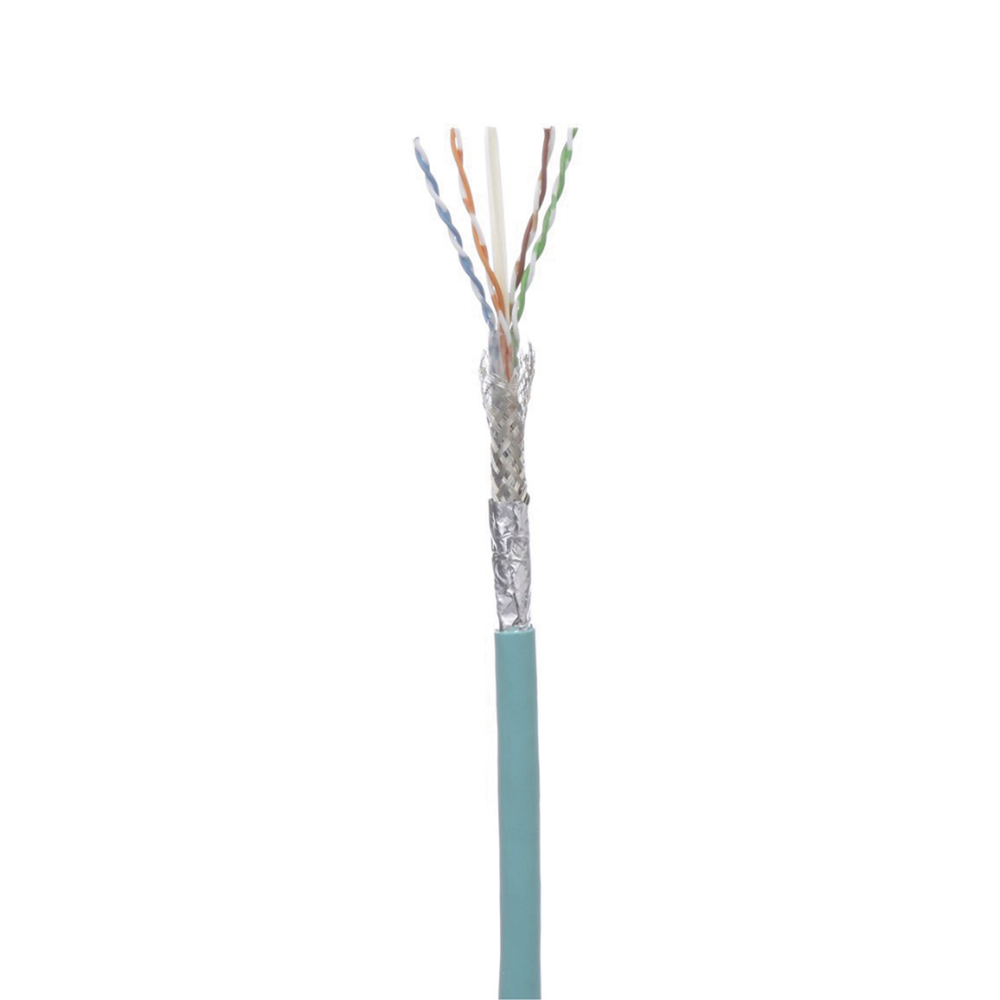 Bobina de Cable Blindado SF/UTP Categoría 6A, Uso Industrial con Resistencia al Aceite y Rayos UV, Multifilar 24/7 (Flexible), Color Azul Cerceta