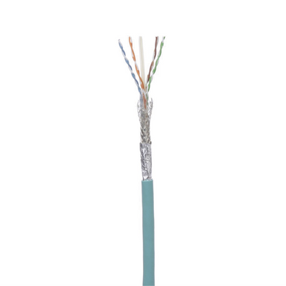 Bobina de Cable Blindado SF/UTP Categoría 6A, Uso Industrial con Resistencia al Aceite y Rayos UV, Multifilar 24/7 (Flexible), Color Azul Cerceta