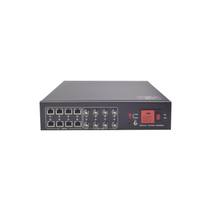 Kit de TRANSCEPTOR ACTIVO DE 8 CANALES / VIDEO+PODER en un solo Cable UTP / 150 metros en 4K, 200 metros en 5 MP/ Envía 36 Vcc y Recibe 12 Vcc / TODO