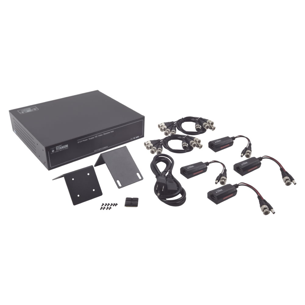 Kit de TRANSCEPTOR ACTIVO DE 8 CANALES / VIDEO+PODER en un solo Cable UTP / 150 metros en 4K, 200 metros en 5 MP/ Envía 36 Vcc y Recibe 12 Vcc / TODO