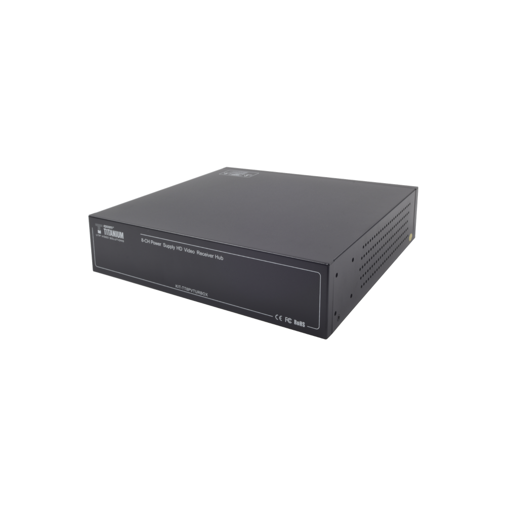 Kit de TRANSCEPTOR ACTIVO DE 8 CANALES / VIDEO+PODER en un solo Cable UTP / 150 metros en 4K, 200 metros en 5 MP/ Envía 36 Vcc y Recibe 12 Vcc / TODO