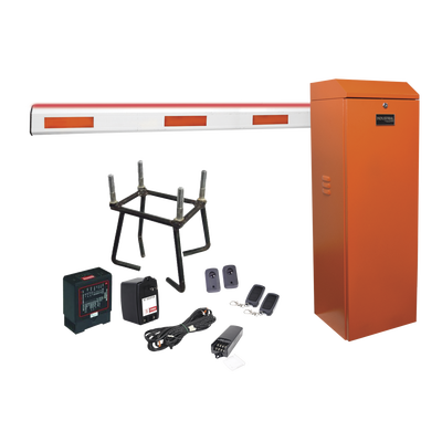 Kit COMPLETO Barrera Izquierda XB NARANJA / 3M / Iluminación LED Rojo-Verde / Incluye Sensor de masa, Transformador, Lazo, Ancla, Fotoceldas y 2