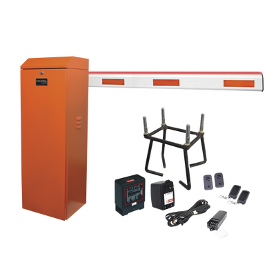 Kit completo Barrera Derecha XB Naranja / Brazo de 3 m con Iluminación LED Rojo-Verde / Incluye: sensor de masa, transformador, lazo, ancla