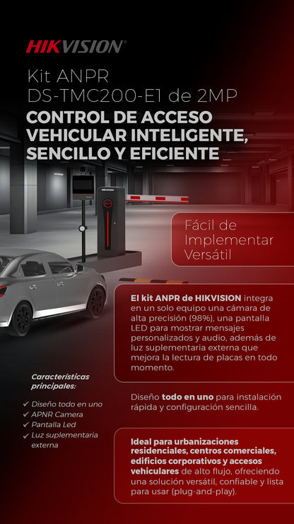 Kit ANPR / Cámara IP 2 Megapixel para Control de Acceso / Luz de Relleno Blanca + Pantalla de Visualización / Lente Motorizado 3.1 a 6 mm / Detección