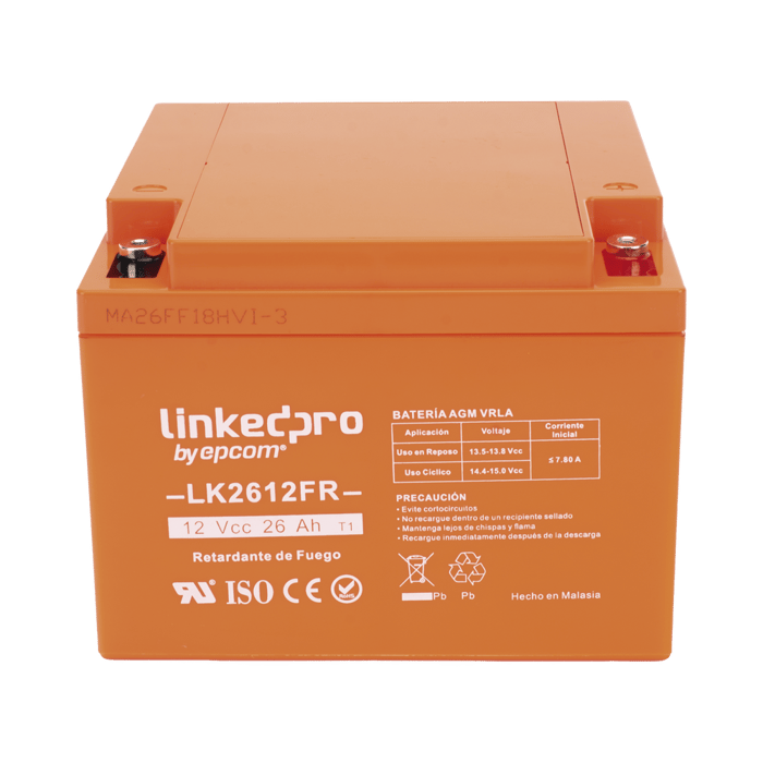 Batería de respaldo 12 V| 26 Ah | AGM | Certificada UL94-V0 Retardante a la Flama | Especial para Seguridad Electrónica | UPS | Sistemas de