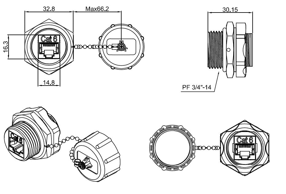 Acoplador Industrial RJ45-RJ45 Categoría 6 Blindado IP67 (Waterproof)