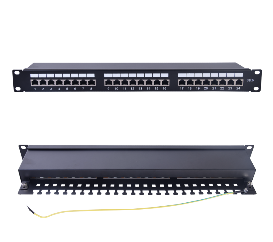 Panel de Parcheo de Impacto (110) Blindado (STP) de 24 Puertos Cat6, 19 Pulgadas