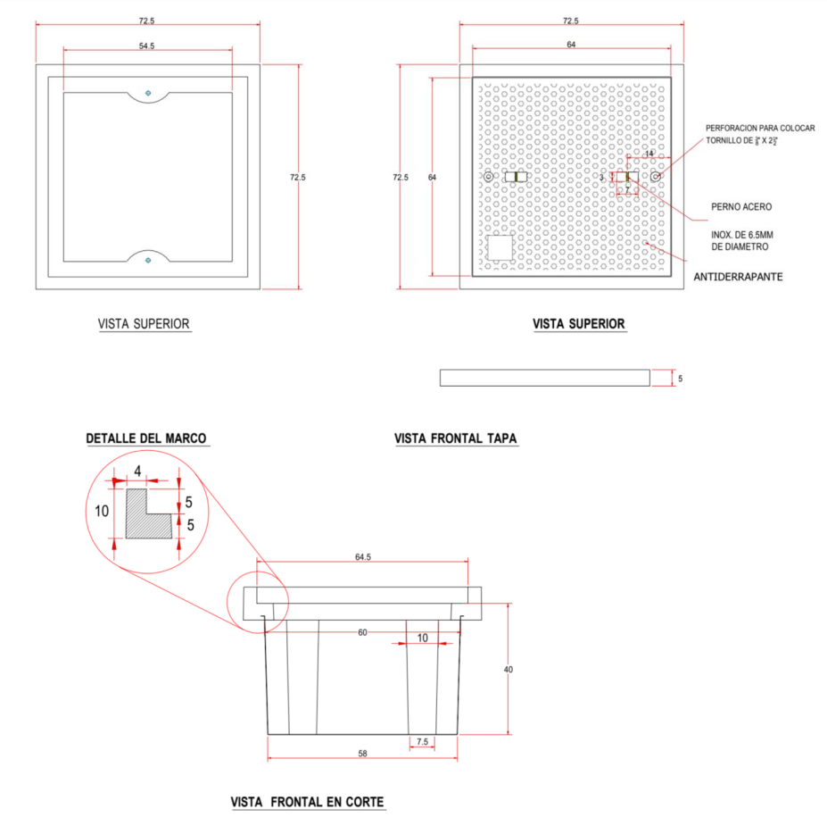 Registro Eléctrico para Uso Peatonal 60 x 60 x 40 cm (23.62 x 23.62 x 15.75 Pulgadas), Resistencia 3 Toneladas, Uso Peatonal