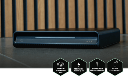 Amplificador de Audio Streaming VSSL MA1 125W Clase D | 2 Canales | AirPlay 2 + Google Cast | Bluetooth 5.3 | HDMI eARC | Cable Óptico Toslink 4.6 m