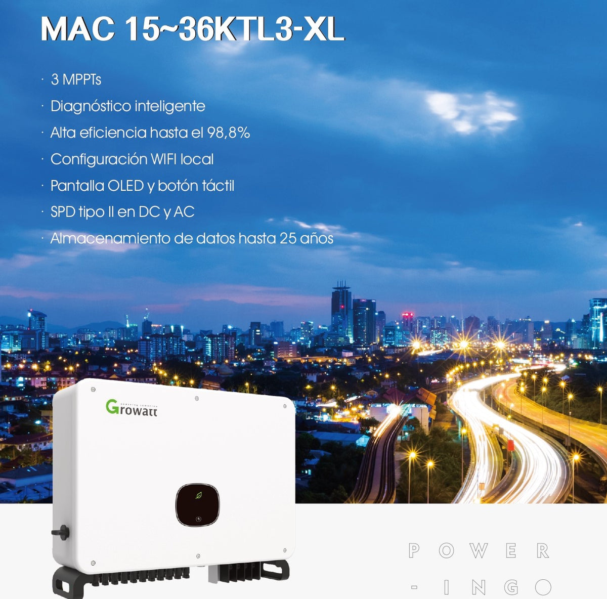 Inversor para Interconexión a CFE de 36 kW con Salida de 220 Vca Trifasico, Módulo Wifi Incluido