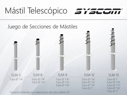 Mástil telescópico de 15 m (49.2 ft) Compuesto por 5 Secciones Concéntricas (requiere accesorios de instalación)