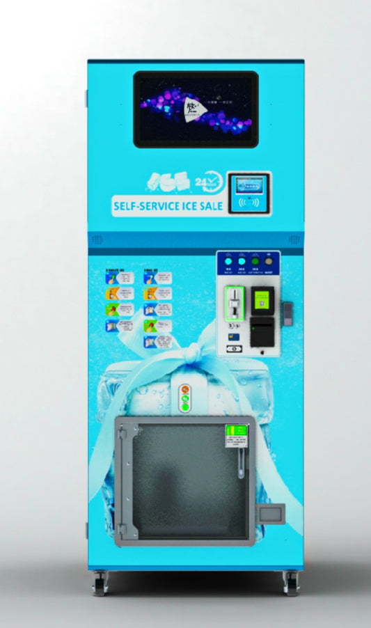 Maquina Expendedora Hielo 160Kg x dia con dispensador y sellado AUTOMATICO de bolsas de 4Kg, aceptador y Cambio de monedas, Aceptador de Billetes, Aislamiento termico, Sistema Osmosis Inversa, Sistema de Administracion Local y Remota Android