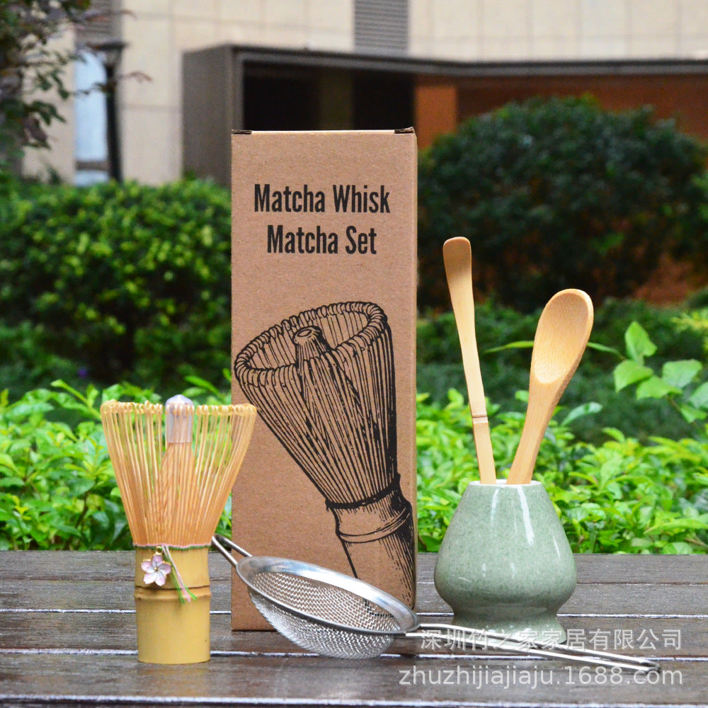 Kit Matcha Ceremonial Japonés: Batidor Chasen + Soporte + Cuchara + Pincel