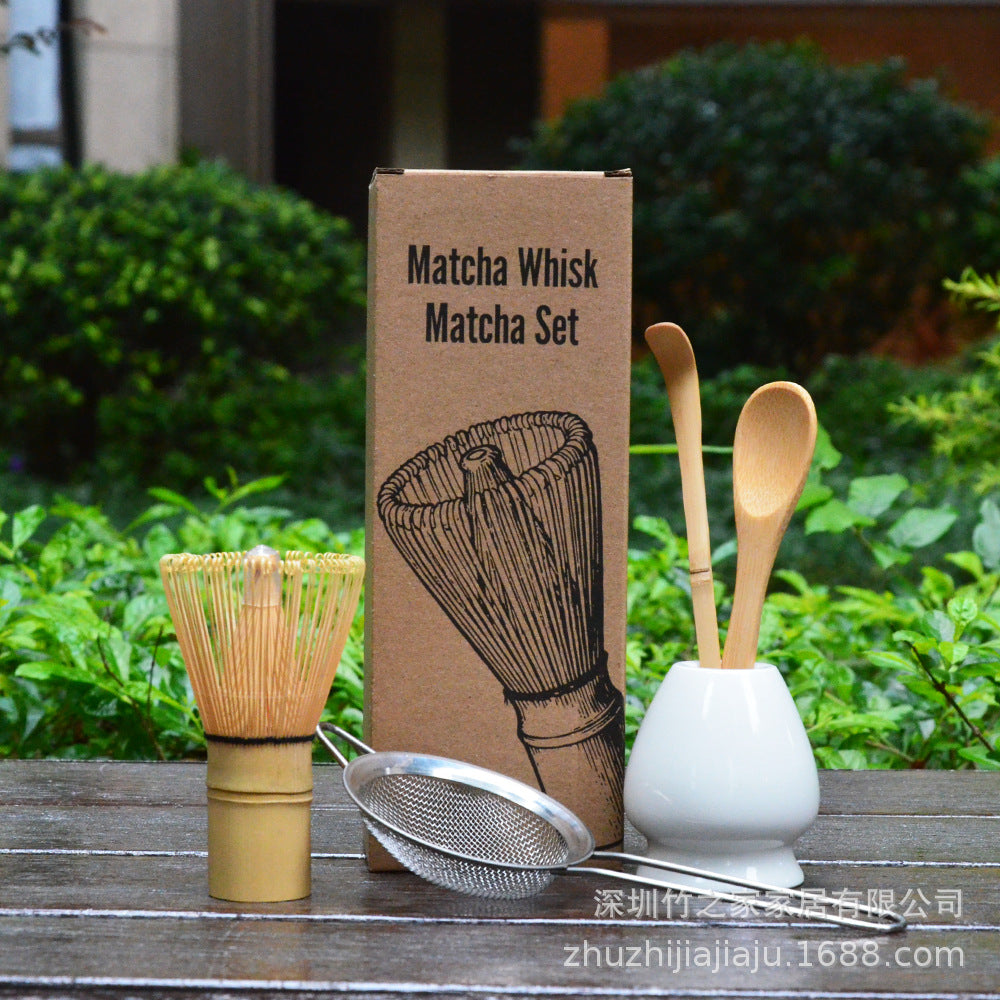 Kit Matcha Ceremonial Japonés: Batidor Chasen + Soporte + Cuchara + Pincel