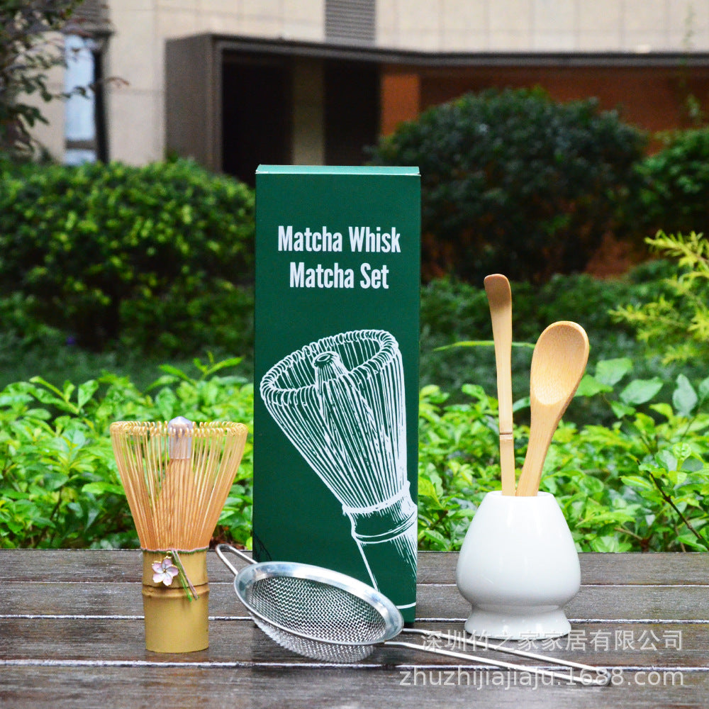 Kit Matcha Ceremonial Japonés: Batidor Chasen + Soporte + Cuchara + Pincel