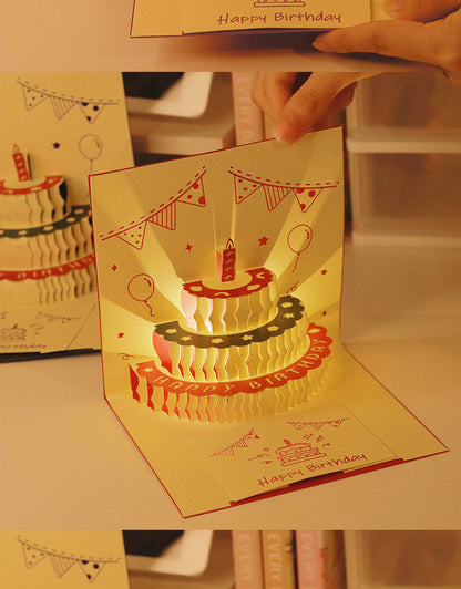 Tarjeta de Cumpleaños 3D Musical con Luz LED y Pastel Pop-Up