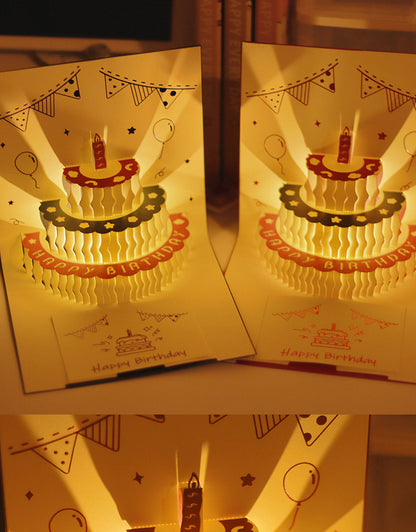 Tarjeta de Cumpleaños 3D Musical con Luz LED y Pastel Pop-Up