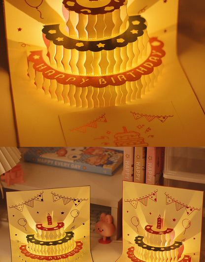 Tarjeta de Cumpleaños 3D Musical con Luz LED y Pastel Pop-Up