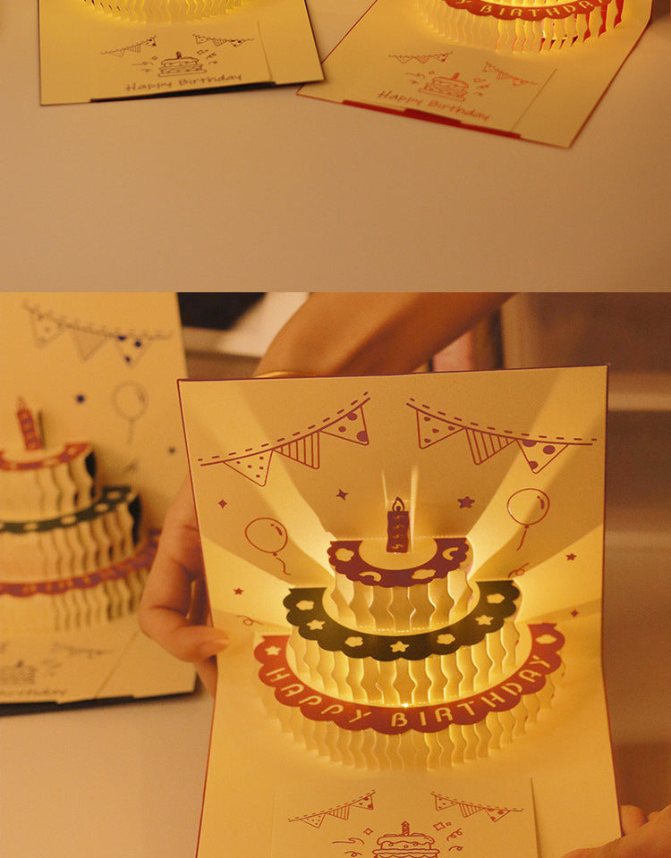Tarjeta de Cumpleaños 3D Musical con Luz LED y Pastel Pop-Up