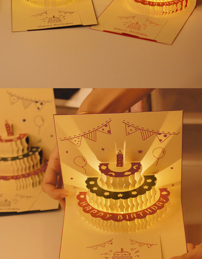 Tarjeta de Cumpleaños 3D Musical con Luz LED y Pastel Pop-Up