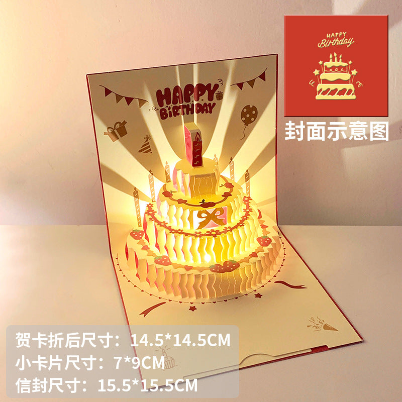 Tarjeta de Cumpleaños 3D Musical con Luz LED y Pastel Pop-Up