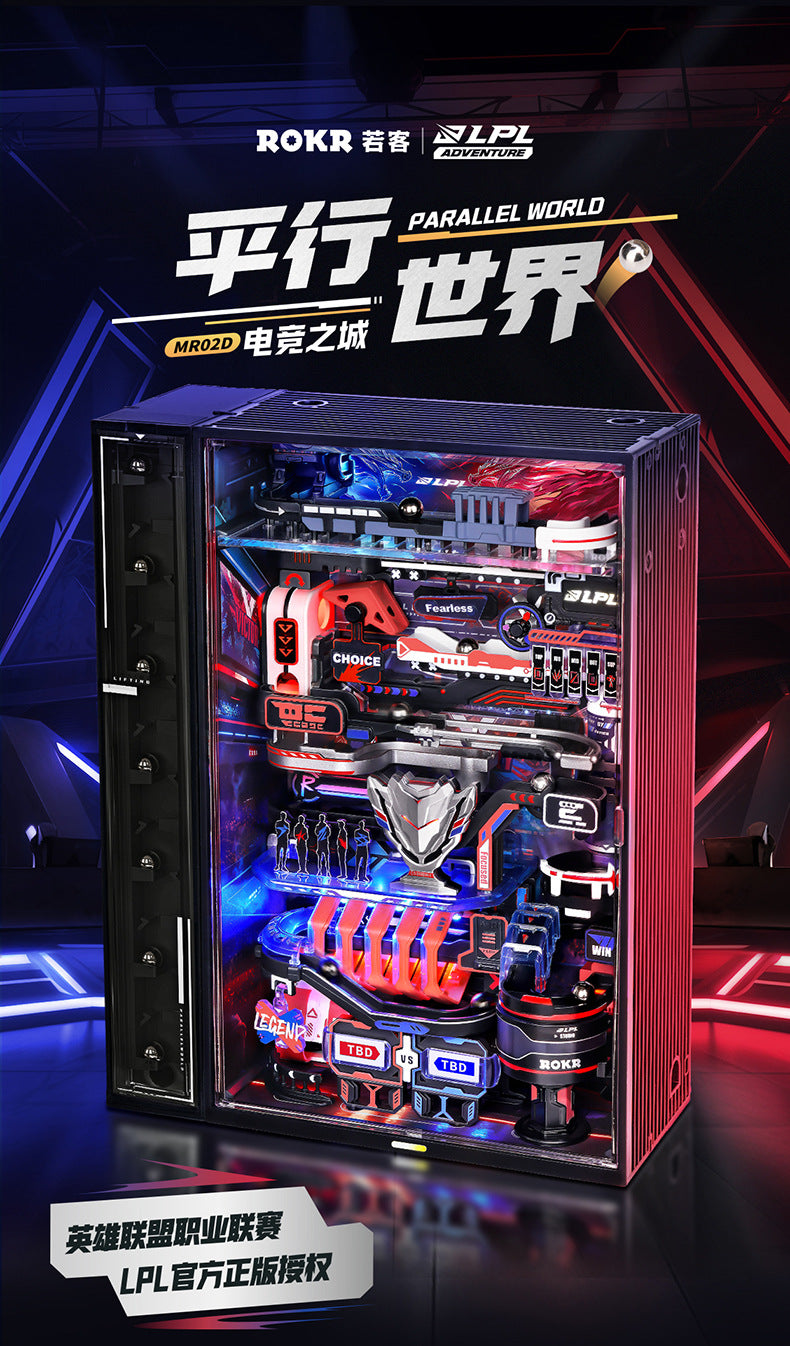 Rompecabezas ROKR Tridimensional LED automático de bloques de construcción de mundo paralelo, e-sports ciudad bloques de construcción hechos a mano