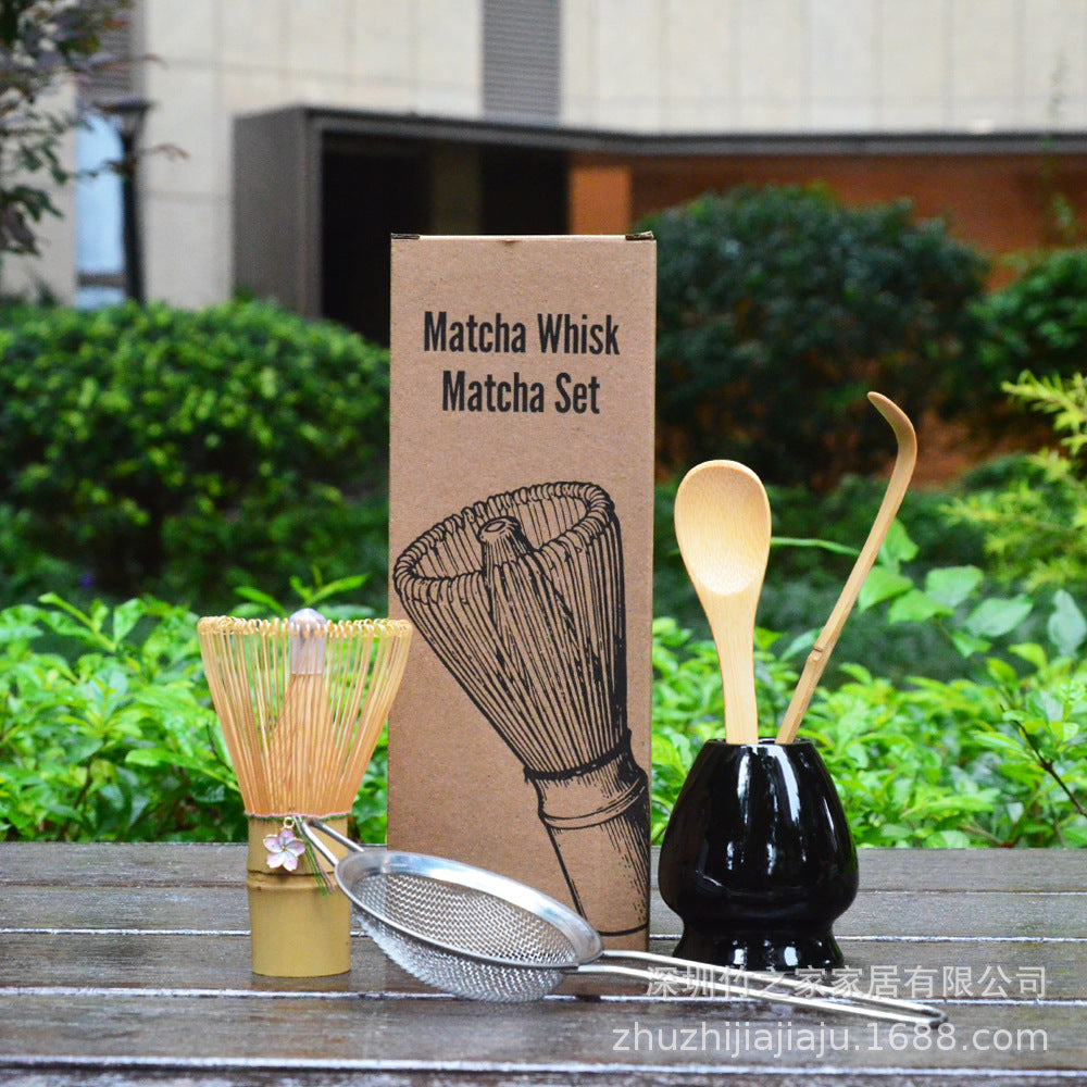 Kit Matcha Ceremonial Japonés: Batidor Chasen + Soporte + Cuchara + Pincel