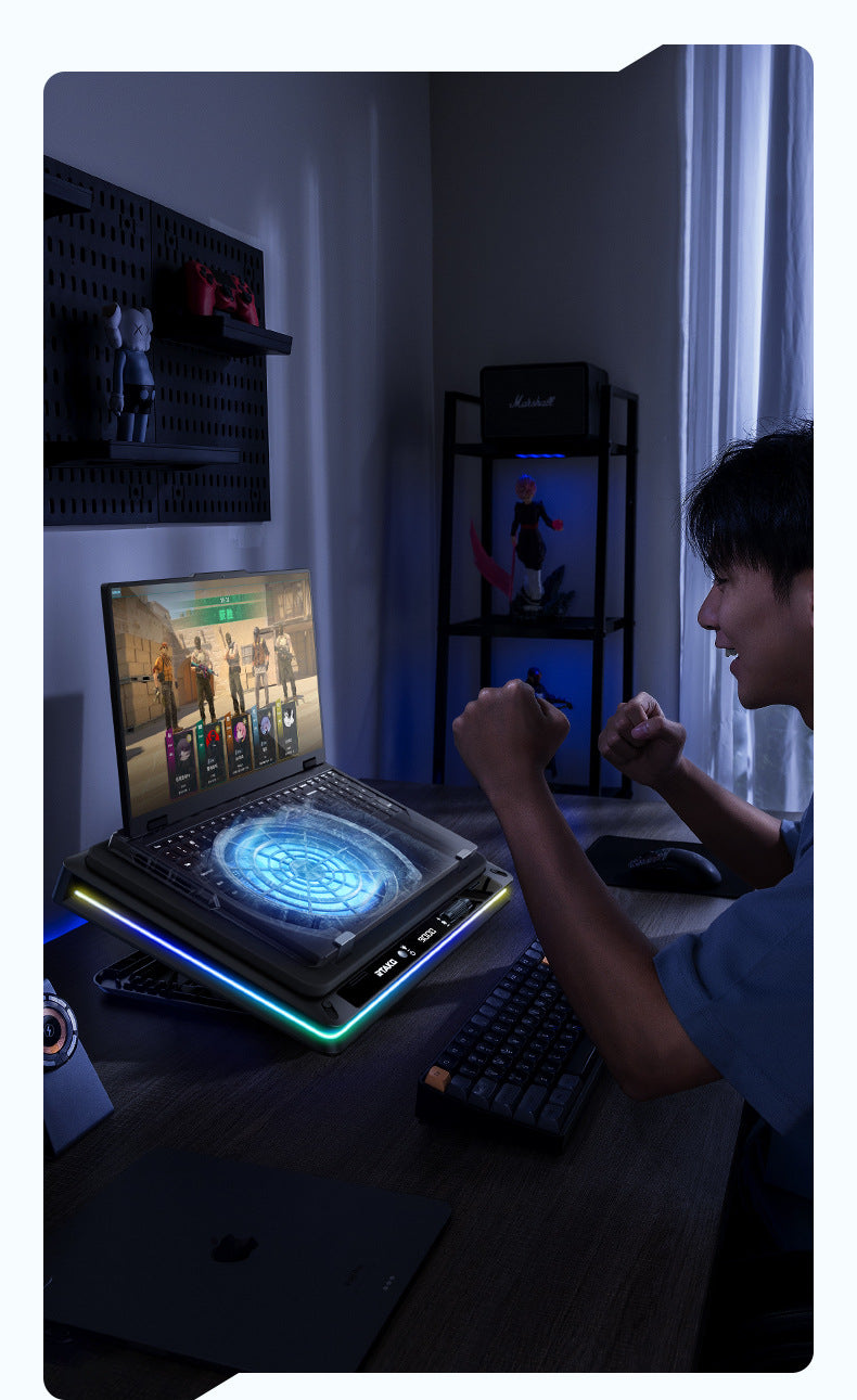 Base Enfriadora RTAKO 18CM Turbo Silent Fan para Laptop | 6000RPM, RGB, Soporte Ajustable, Ultra Silenciosa para Gaming Notebook