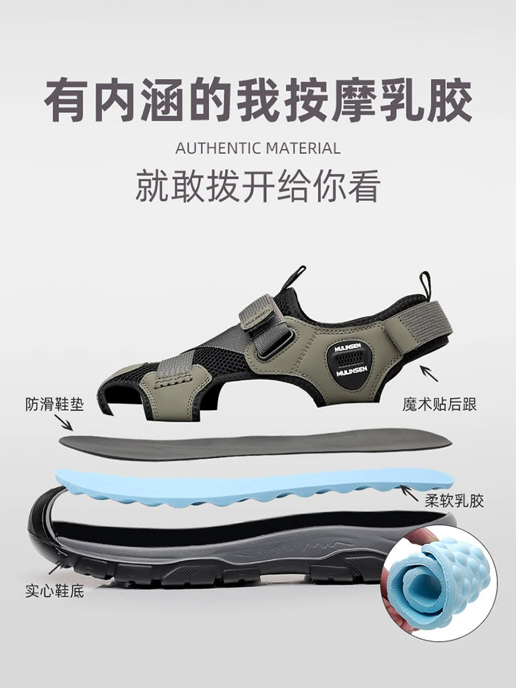 Sandalias de punta Mulinsen para hombre Deportes al aire libre de verano y zapatos de ocio con suela bland, zapatos de playa impermeables y antideslizantes