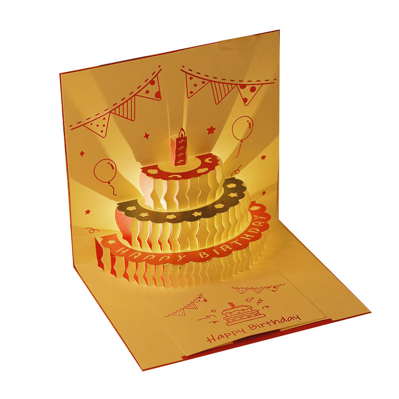 Tarjeta de Cumpleaños 3D Musical con Luz LED y Pastel Pop-Up