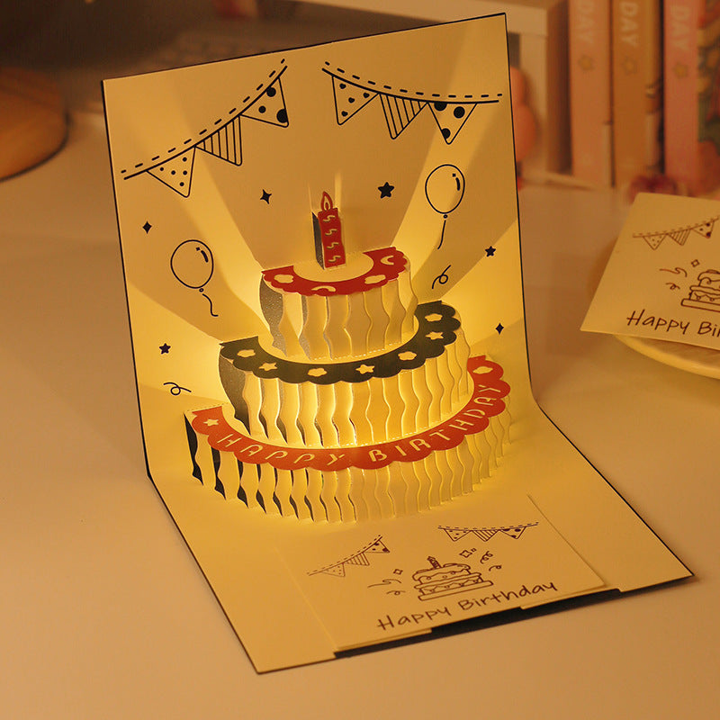 Tarjeta de Cumpleaños 3D Musical con Luz LED y Pastel Pop-Up