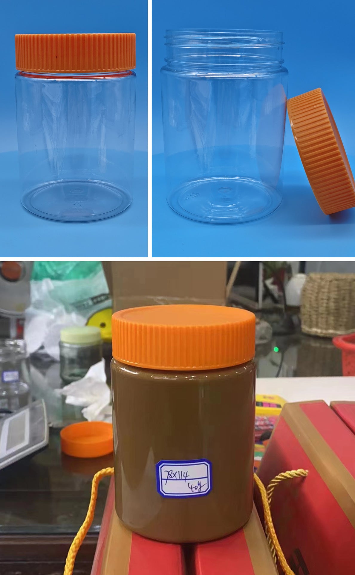 Bote de Plastico grado alimenticio, para Crema de Cacahuate, mantequilla de maní, cuajada de frijoles, frascos de pepinillos, salsa picante de miel, salsa de fideos dulces, frascos para salsas