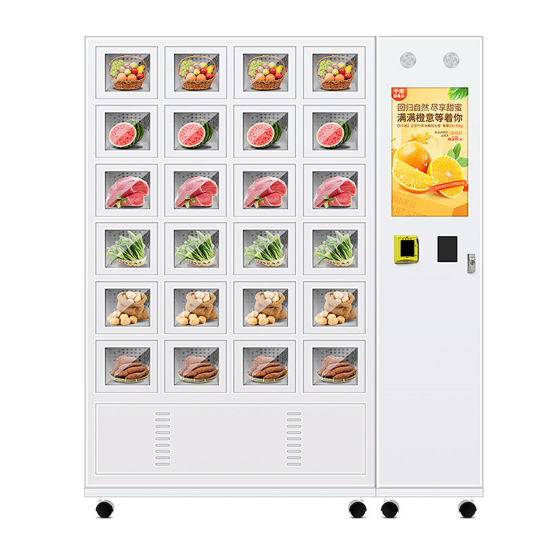 Maquina expendedora de Carne, pescado, frutas y vegetales, gabinetes de celosía refrigerados, productos diversificados, supermercado 24/7 de autoservicio