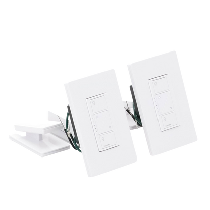 Kit de inicio de iluminación inteligente con hub Smart Bridge, 2 atenuadores de pared sin neutro, 2 controles Pico con pedestal de mesa y 2 placas