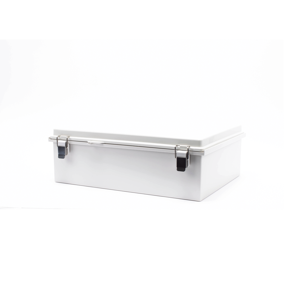 Gabinete de Plástico ABS, Uso en Intemperie IP66 (350 x 460 x 160 mm) Cierre por Broche Inoxidable y Permite Cerrado con Candado y Llave (Perno 5mm)