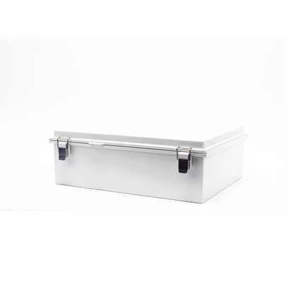 Gabinete de Plástico ABS, Uso en Intemperie IP66 (350 x 460 x 160 mm) Cierre por Broche Inoxidable y Permite Cerrado con Candado y Llave (Perno 5mm)