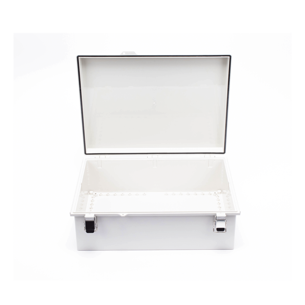 Gabinete de Plástico ABS, Uso en Intemperie IP66 (350 x 460 x 160 mm) Cierre por Broche Inoxidable y Permite Cerrado con Candado y Llave (Perno 5mm)
