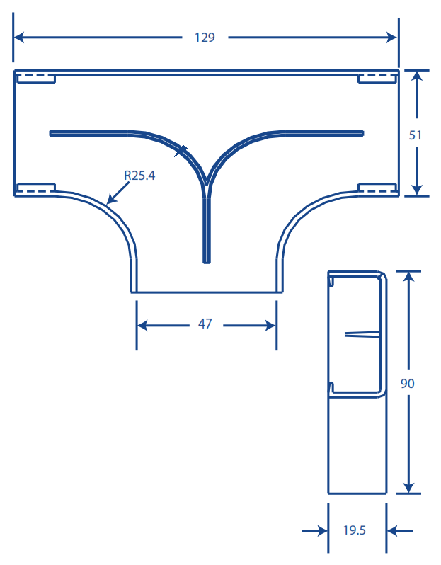 Sección en "T" color blanco de PVC auto extinguible, para canaleta PT48 (6140-01002)