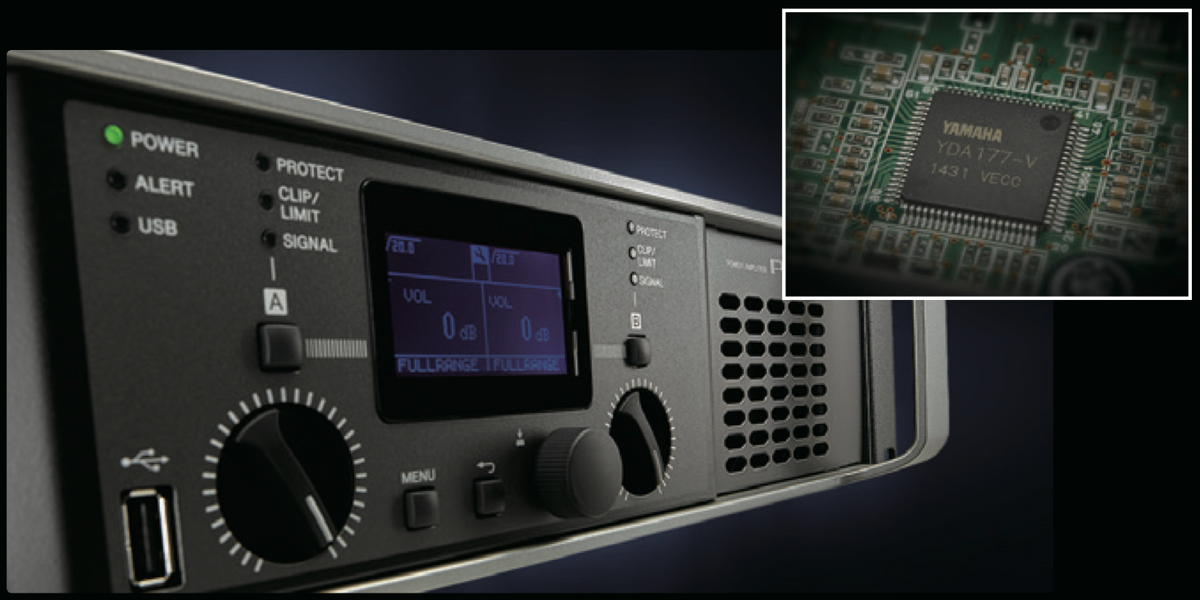 Amplificador de audio Clase D | 800 W x 2 a 8&Omega; | 1050 W x 2 a 4&Omega;. | Baja Impedancia | Procesamiento Inteligente