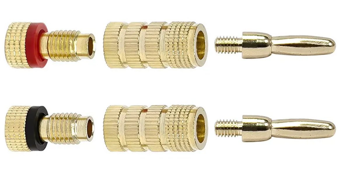 Conector Banana Tipo Tornillo para Bocinas | Instalaciones Profesionales de Audio | Chapado en Oro | Color Rojo (1 Pieza)
