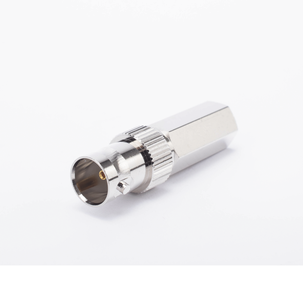 Conector BNC Hembra en 75 Ohm, Tipo Roscable para cable Coaxial RG-59/U, Níquel/ Plata/ Delrin