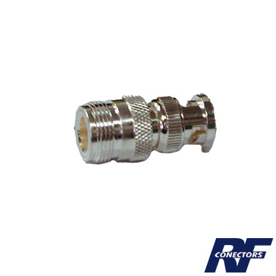 Adaptador en Linea para 50 Ohm, de Conector N Hembra a BNC Macho, Plata /Oro /Teflón