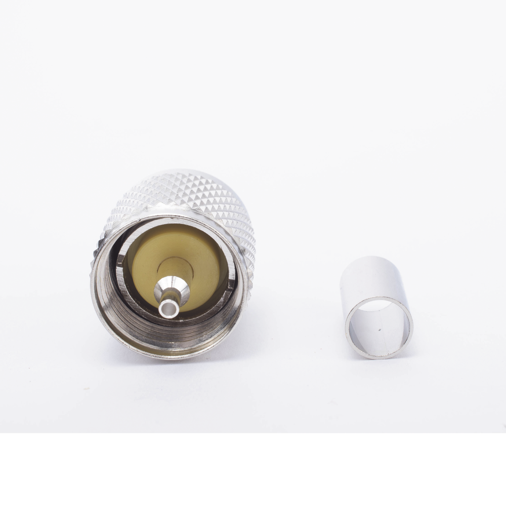 Conector UHF Macho (PL-259) de Anillo Plegable para Cable Coaxial RG-8/X, 9258, LMR-240, Níquel/ Plata/ Baquelita