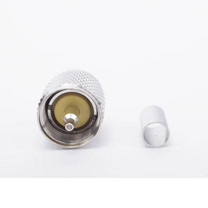 Conector UHF Macho (PL-259) de Anillo Plegable para Cable Coaxial RG-8/X, 9258, LMR-240, Níquel/ Plata/ Baquelita