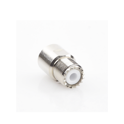 Conector UHF Hembra (SO-239) en Línea de Rosca para RG-8/U, 9913, LMR-400, Níquel/ Plata/ Teflón