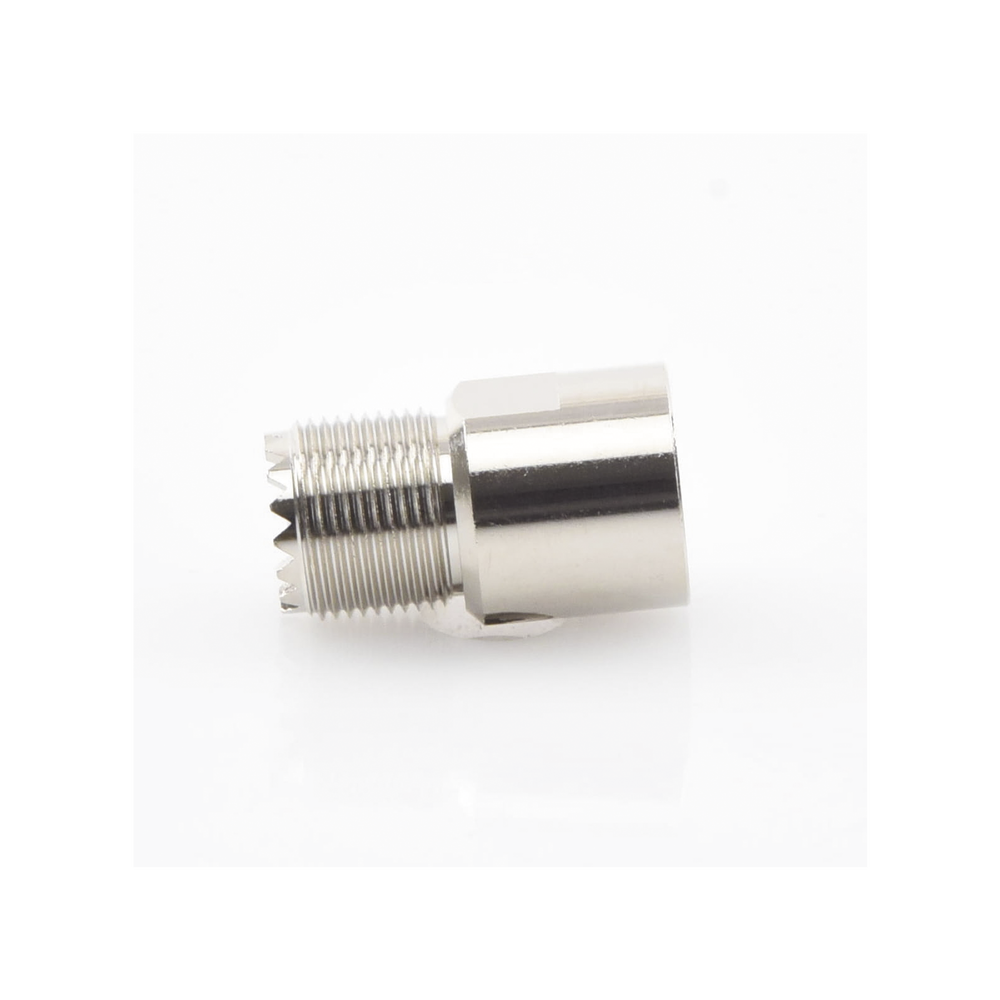 Conector UHF Hembra (SO-239) en Línea de Rosca para RG-8/U, 9913, LMR-400, Níquel/ Plata/ Teflón